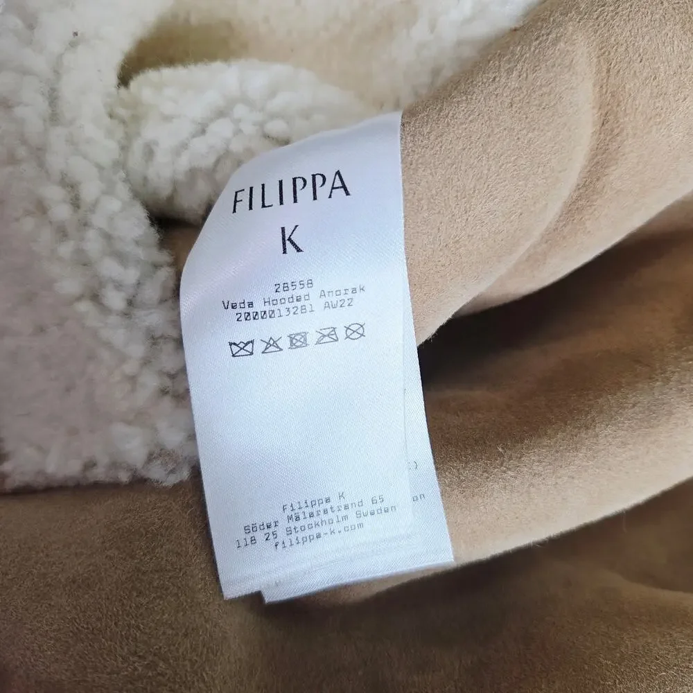 Filippa K Veda Suede Shearling Hooded Anorak Coat XS S